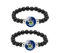 ZENRUIMING Lot de 2 bracelets de perles noirs faits à la main avec cordon élastique réglable Drapeau de l'État des États-Unis