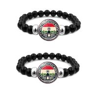ZENRUIMING Lot de 2 bracelets de perles Taj Mahal de l'Inde - Bracelet élastique réglable en perles noires - Souvenir de voyage en Inde