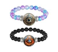 ZENRUIMING Lot de 2 bracelets d'éveil œil d'Horus et mauvais œil, bijoux d'énergie spirituelle pour homme et femme, cadeau de protection, intuition et force