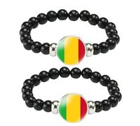 ZENRUIMING Lot de 2 bracelets élastiques faits à la main avec drapeau du Mali, bijoux africains, souvenir du tourisme du Mali