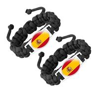 ZENRUIMING Lot de 2 bracelets en corde tressée avec drapeau espagnol fait à la main - Bracelet multicouche avec drapeau croisé - Bijoux d'événement sportif - Accessoire pour la fête nationale des