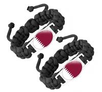 ZENRUIMING Lot de 2 bracelets en corde tressée faits à la main avec drapeau du Qatar, bracelet réglable torsadé en verre cristal, souvenir du tourisme du Qatar, accessoire de fête nationale