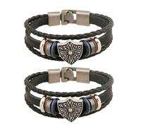 ZENRUIMING Lot de 2 bracelets en cuir tressé avec croix rune viking - Fait à la main - Bijou de protection porte-bonheur