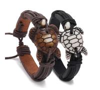 ZENRUIMING Lot de 2 bracelets en cuir tressé vintage faits à la main en forme de tortue pour homme et femme, One size, Cuir, Pas de gemme