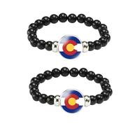 ZENRUIMING Lot de 2 bracelets en perles noires avec drapeau de l'État Colorado réglable fait à la main