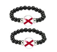 ZENRUIMING Lot de 2 bracelets en perles noires avec drapeau de l'État de l'Alabama réglable fait à la main