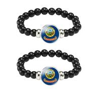 ZENRUIMING Lot de 2 bracelets en perles noires avec drapeau de l'état de l'IDAHO - Bracelet réglable fait à la main avec cordon élastique
