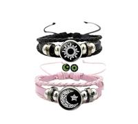 ZENRUIMING Lot de 2 bracelets phosphorescents en cuir noir pour homme et femme, one size, Cuir et verre, Pas de gemme