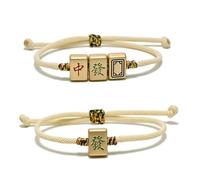 ZENRUIMING Lot de 2 bracelets simples faits à la main en corde tressée Mahjong, bijoux porte-bonheur pour hommes et femmes, accessoires pour amateurs de Mahjong