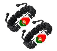 ZENRUIMING Lot de 2 bracelets tressés faits à la main avec drapeau du Portugal - Bracelet réglable en verre de cristal - Souvenir de voyage - Accessoire de fête nationale