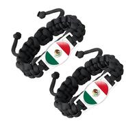 ZENRUIMING Lot de 2 bracelets tressés faits à la main avec drapeau mexicain, bracelet réglable en verre de cristal, souvenir de voyage mexicain, accessoire de fête nationale