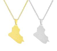 ZENRUIMING Lot de 2 colliers avec pendentif carte de la ville de l'Irak - Collier ethnique en acier inoxydable - Souvenirs de voyage pour homme et femme