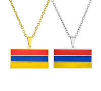 ZENRUIMING Lot de 2 colliers en acier inoxydable avec drapeau de l'Arménie - Style ethnique - Cadeau souvenir de voyage pour elle et lui