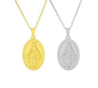 ZENRUIMING Lot de 2 colliers réversibles en acier inoxydable Jésus et Vierge Marie avec pendentif croix catholique chrétienne, bijoux religieux pour couples