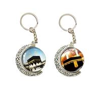 ZENRUIMING Lot de 2 porte-clés de pèlerinage de la Mecque Arabie Saoudite, Arabie arabe du Moyen-Orient, cristal et alliage de zinc, accessoire de pèlerinage de l'Aïd, souvenir de voyage de la Mecque