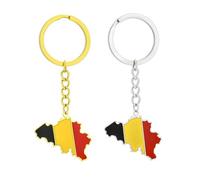 ZENRUIMING Lot de 2 porte-clés en acier inoxydable avec carte de la Belgique - Style ethnique vintage - Souvenir de voyage, Couleur du drapeau, 7.7cm x 3.2cm(3.03"x1.26")