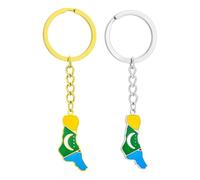 ZENRUIMING Lot de 2 porte-clés en acier inoxydable avec drapeau carte des Comores, style ethnique vintage, souvenir de voyage des Comores, Doré, argenté, 8.4cm x2.3cm(3.31"x0.91")
