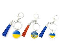 ZENRUIMING Lot de 3 porte-clés drapeau ukrainien avec pompon pour sac à dos de voiture, Drapeau ukrainien, taille unique
