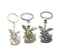 ZENRUIMING Lot de 3 porte-clés Saint Michel, archange porte-bonheur, accessoires chrétiens catholiques, Argent, gris argenté, bronze, taille unique