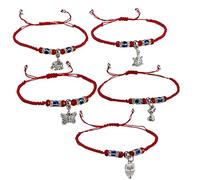 ZENRUIMING Lot de 5 bracelets tressés à la main réglables en œil de diable avec cordon rouge et œil bleu turc, papillon, tortue, chouette, éléphant, renard, accessoire de protection porte-bonheur