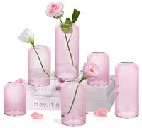 ZENS Lot de 6 Petits vases à bourgeons en Verre soufflé à la Main pour décoration de Mariage, de réception, Centre de Table, Salon, Rose Transparent.