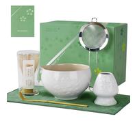 ZENS Matcha Kit 6 pièces, matcha set ensemble pour préparer un latte,Bol à Matcha, Thé Matcha set Japonais, Fouet Chasen, cuillère, tamis 304 et tapis à thé pour Matcha Cérémonie du Thé.