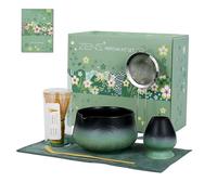 ZENS Matcha Kit 6 pièces, matcha set ensemble pour préparer un latte, Bol à Matcha, Thé Matcha set Japonais, Fouet Chasen, cuillère, tamis 304 et tapis à thé pour Matcha Cérémonie du Thé.