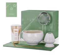 ZENS Matcha Kit 6 pièces, matcha set ensemble pour préparer un latte, Sakura Bol à Matcha, Thé Matcha set Japonais, Fouet Chasen, cuillère, tamis 304 et tapis à thé pour Matcha Cérémonie du Thé.