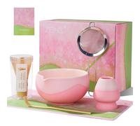 ZENS Matcha Kit Rose, 6 pièces matcha set ensemble pour préparer un latte avec Fouet Matcha et la brume de montagne bol, cuillère, tamis 304 et tapis à thé pour matcha cérémonie du Thé,Rose