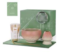 ZENS Matcha Kit Rose, 6 pièces matcha set ensemble pour préparer un latte avec Fouet Matcha et Sakura bol, cuillère, tamis 304 et tapis à thé pour matcha cérémonie du Thé, adapté aux débutants