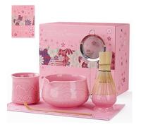ZENS Matcha Kit Rose, 7 pièces matcha set ensemble pour préparer un latte avec Fouet Matcha et bol et Coupe, cuillère, tamis 304 et tapis à thé pour matcha cérémonie du Thé, adapté aux débutant