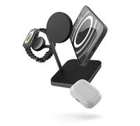 Zens Office Wireless Charger 3, chargeur sans fil de 15 W compatible avec MagSafe et Qi2 pour iPhone, Apple Watch, AirPods, adaptateur secteur de 45 W (EU,UK,US) et câble intégré de 1,5 m inclus, Noir