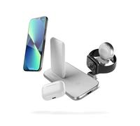 ZENS Stand+Watch Chargeur sans Fil 2 x 10 W en Aluminium 4 en 1 (Fast Wireless Charging, certifié Qi/MFi, Bloc d'alimentation + câble Inclus) Blanc