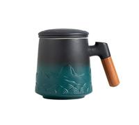 ZENS Tasse a The avec Infuseur, 500ML Tasse à Théa vec infuseur, Vert | Céramique Mate Tasse a The avec Infuseur et Couvercle, Poignée en bois, Infuseur thé en Vrac, Cadeaux