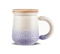 ZENS Tasse à Thé avec Infuseur et Couvercle (330 ML),Tasse en Céramique Gaufrée pour Thé en Feuilles avec Filtre Fin - Violet pâle avec Couvercle en bois,Diffuseur pour Thé Chaud