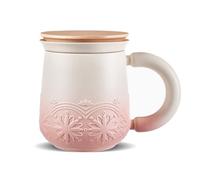 ZENS Tasse à Thé avec Infuseur et Couvercle, 330 ML - Tasse en Céramique Gaufrée pour Thé en Feuilles,Couvercle en bois - Mug avec Filtre pour Amateurs de Thé,Rose pâle