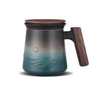 ZENS Tasse à Thé Gaufré Céramique (430ML),tasse a the avec infuseur et couvercle, Poignée en bois, Feuilles mobiles tasses à thé & Passoire pour les amateurs de thé Cadeaux