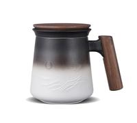 ZENS Tasse à Thé Gaufré Céramique (430ML) tasse a the avec infuseur et couvercle Poignée en bois, Feuilles mobiles tasse avec couvercle & Passoire pour les amateurs de thé Cadeaux