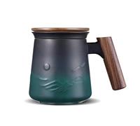 ZENS Tasse à Thé Gaufré Céramique (430ML) tasse a the et couvercle Poignée en bois, Feuilles mobiles tasse avec couvercle & Passoire pour les amateurs de thé Cadeaux