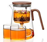 ZENS Theiere avec infuseur,Couvercle à magnétique pour Thé en Feuilles | Magic theiere avec succion vrac sans dégâts, manche en bois de noyer, Motif bois de noyer 1000ML