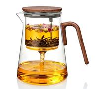 ZENS Theiere avec infuseur, Magic theiere avec Couvercle à succion magnétique pour Thé en Feuilles vrac sans dégâts, manche en bois de noyer, Motif bois de noyer 1000ML