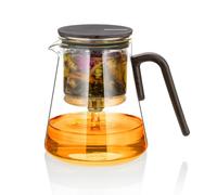 ZENS Theiere avec infuseur, Magic théière en verre avec Couvercle à succion magnétique pour Thé en Feuilles ou les fleurs Machine à Thé pour les amateurs de thé, motif noyer noir 800ML