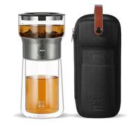 ZENS theiere avec infuseur, magique à une seule touche théière en verre pour Thé en Feuilles vrac sans dégâts, theiere avec Tasse isotherme et sac de thé portable, à offrir en cadeau