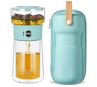 ZENS theiere avec infuseur, magique à une seule touche théière en verre pour Thé en Feuilles vrac sans dégâts, theiere avec Tasse isotherme et sac de thé portable, Cadeau pour les amateurs de thé