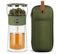 ZENS theiere avec infuseur, magique à une seule touche théière en verre pour Thé en Feuilles vrac sans dégâts, theiere avec Tasse isotherme et sac de thé portable, à offrir en cadeau