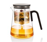 ZENS Theiere en verre avec infuseur, Magic théière avec Couvercle à succion magnétique pour Thé en Feuilles ou les fleurs de thé, cadeaux pour les amateurs de thé, motif noyer noir 1000ML