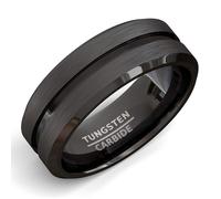 ZENSE - Bague homme en acier noir mat avec rainure ZR0170