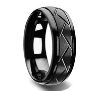 ZENSE - Bague noire brillante pour homme avec rainures ZR0177, taille 70