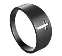 ZENSE - Bague noire en acier pour homme avec croix latine découpée ZR0181, taille 64