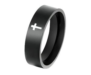 ZENSE - Bague noire en acier pour homme avec croix latine ZR0179, taille 61